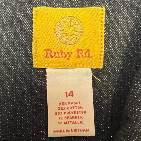 Ruby Rd Denim Jacket Black Embellished 3/4 Sleeve Glam Sparkle Rhinestone 14 - Picture 8 of 10